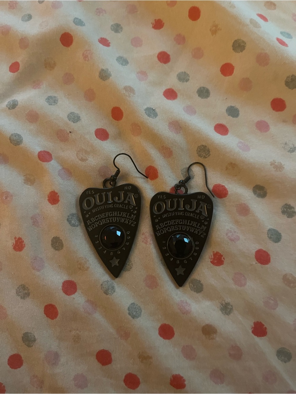 Hasbro Black Ouija Planchette Earrings with Dark Gem Accents